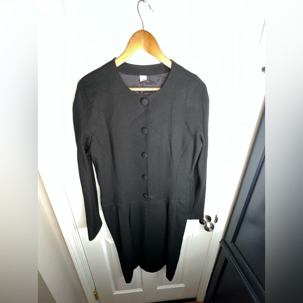 Vtg Unbranded Women’s 12 100% Wool Long Sleeve Black Sheath Dress USA L - Picture 10 of 12